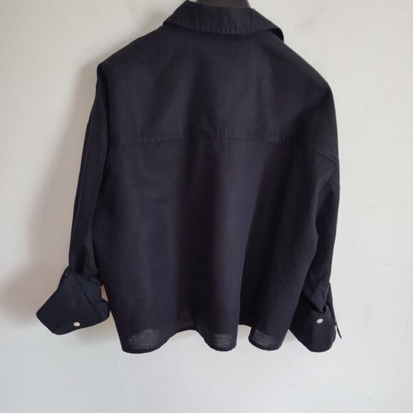 Ladies SZ M Madewell Black Straight-Hem Linen Blend Blouse - Picture 3 of 3